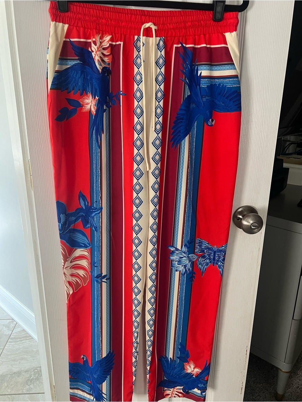 Milk & Honey Red Tropical Print Wide-Leg Pants
